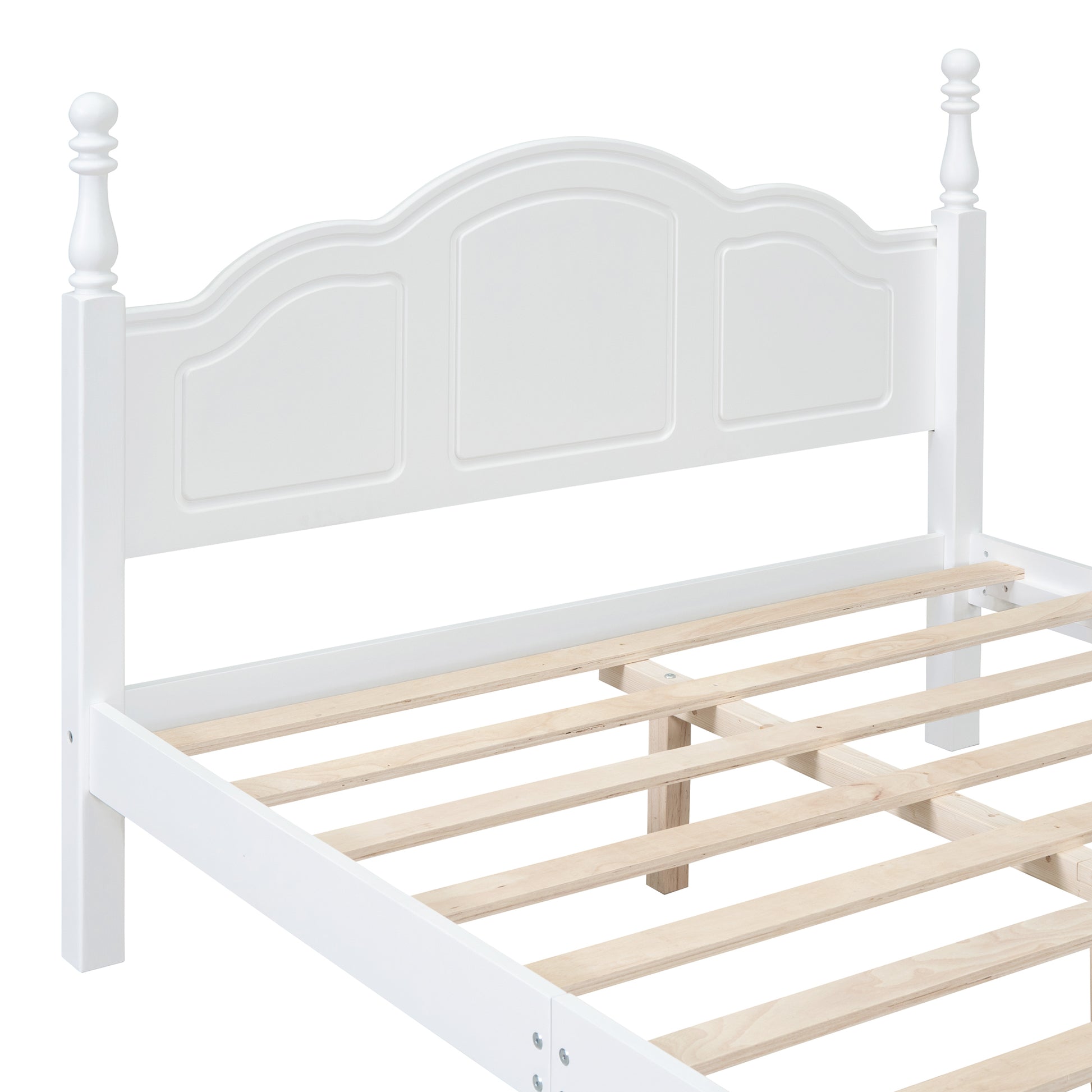 Full Size Wood Platform Bed Frame,Retro Style Platform Bed With Wooden Slat Support,White White Wood