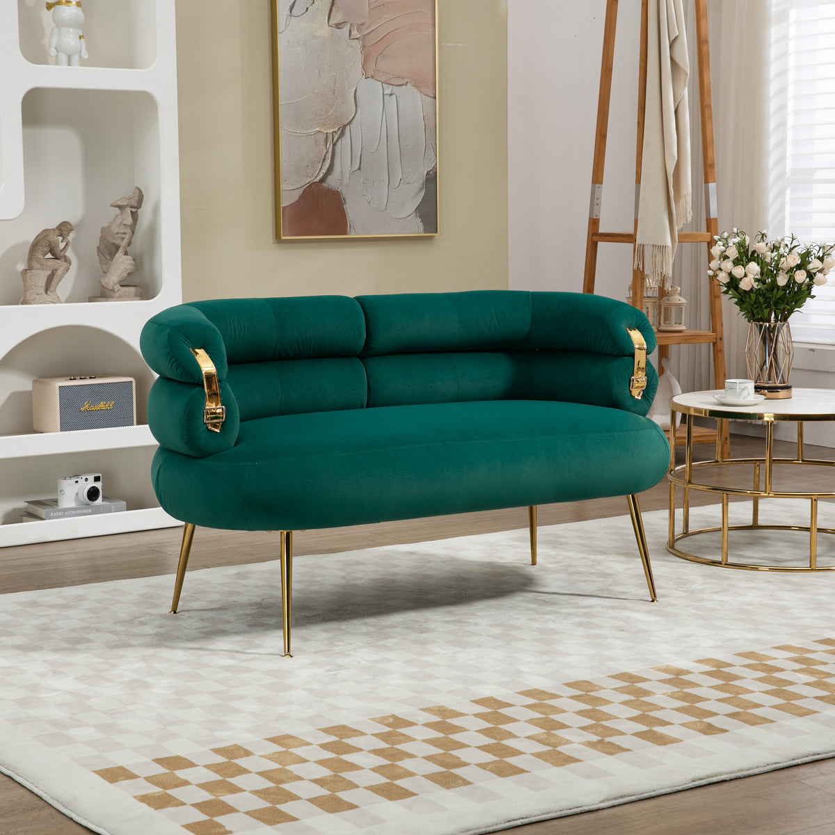 Coolmore Small Loveseat Sofa, Upholstered Mini Couch With Curved Backr