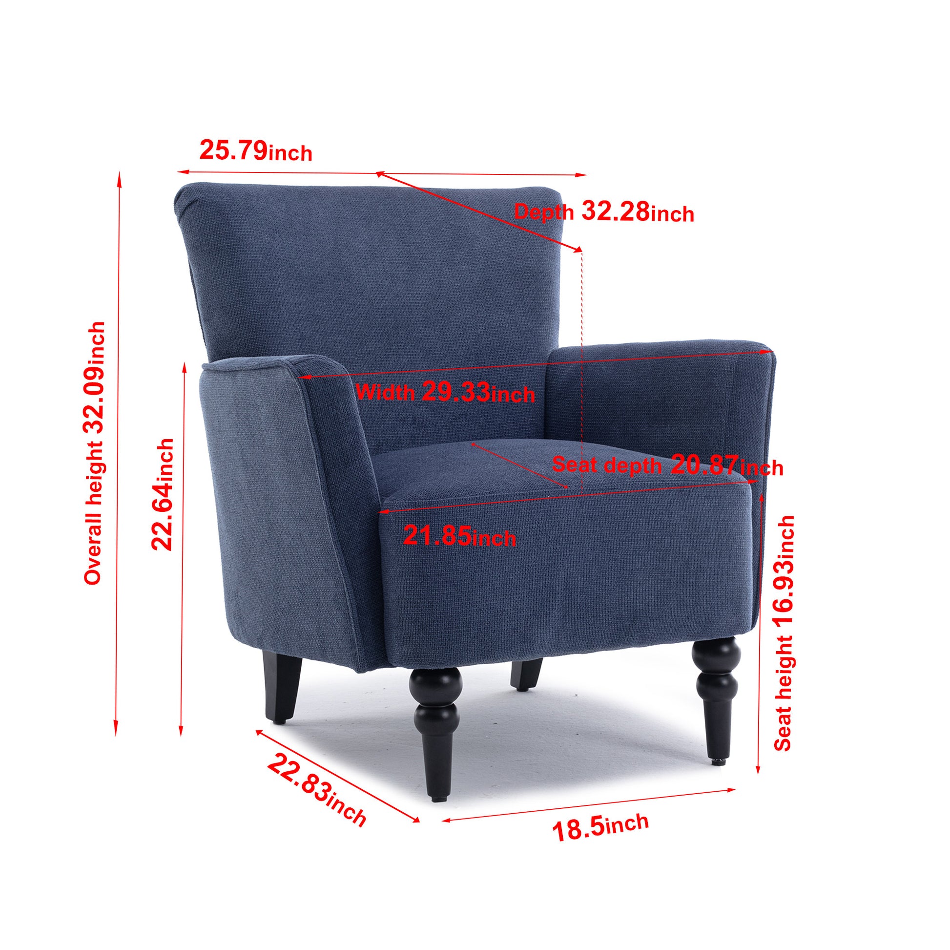 Armchair Modern Accent Sofa Chair With Linen Surface,Leisure Chair With Solid Wood Feet For Living Room Bedroom Studio,Blue Blue Upholstered Linen