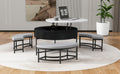 Modern Round Lift Top Coffee Table With Storage & 3 Ottoman White & Black Black Mdf