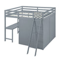 Full Size Loft Bed With Wardrobe And Desk And Shelves, Gray Full Gray Rubber Wood