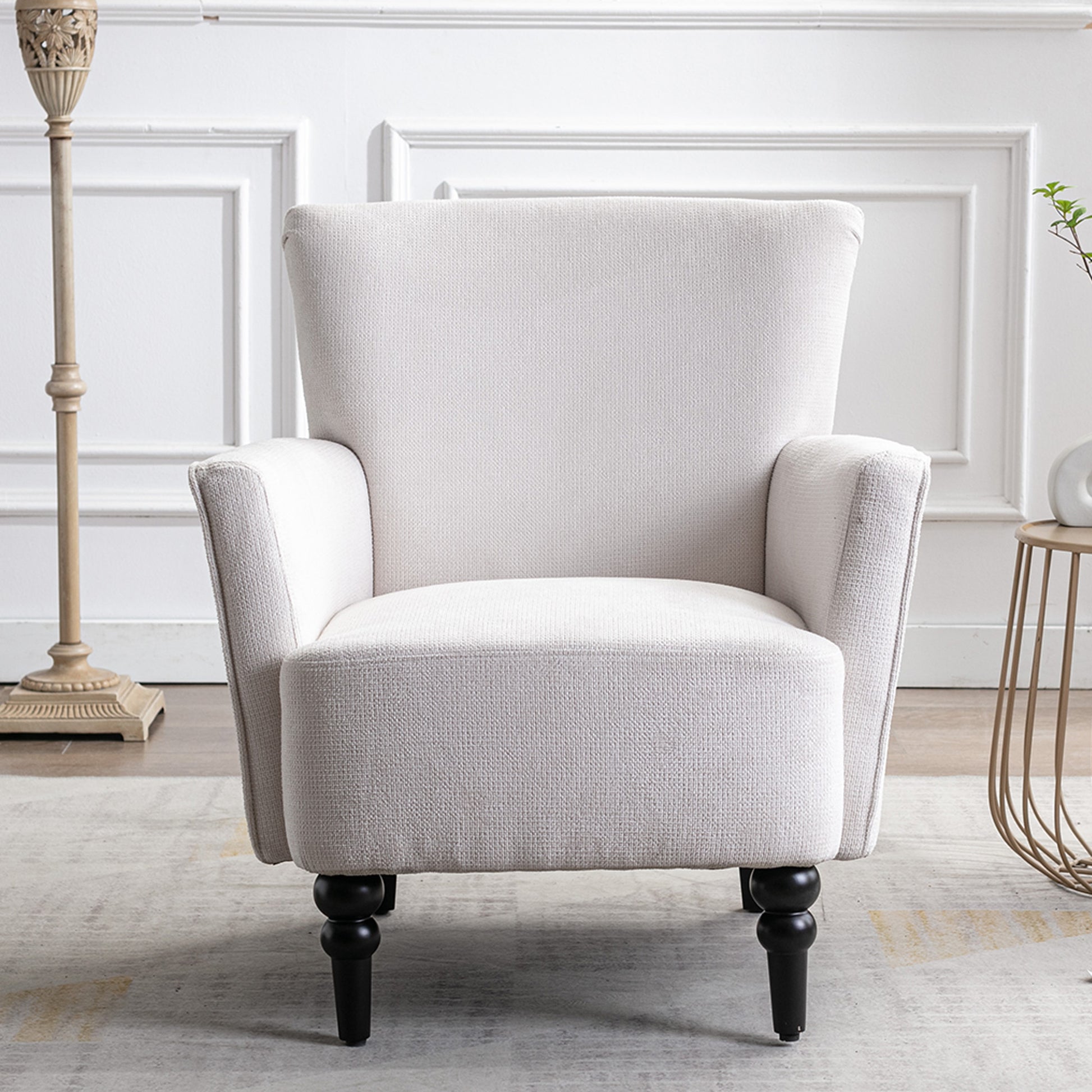 Armchair Modern Accent Sofa Chair With Linen Surface,Leisure Chair With Solid Wood Feet For Living Room Bedroom Studio,White White Upholstered Linen