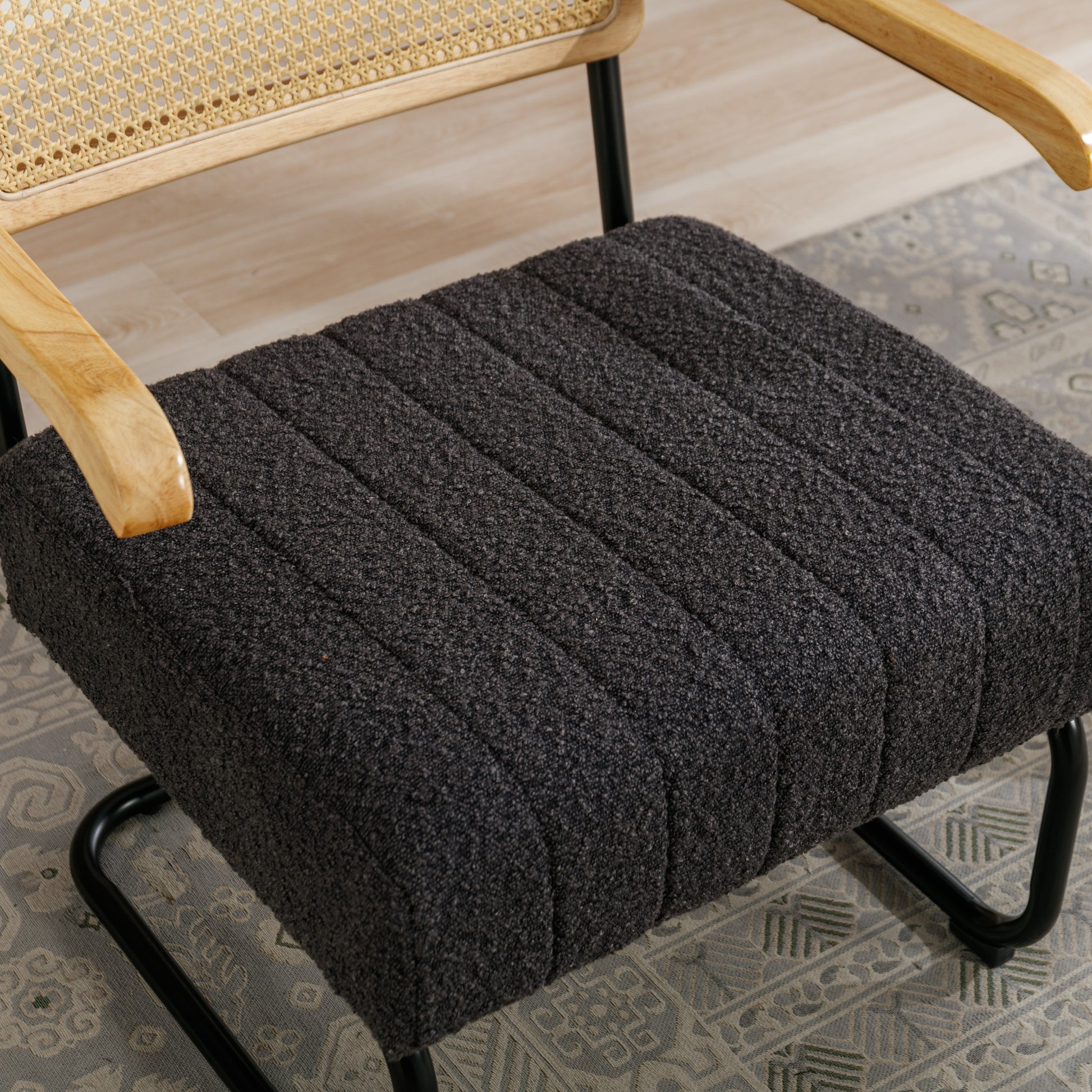 Coolmore Accent Chair Modern Industrial Slant Armchair With Metal Frame Premium High Density Soft Single Chair For Living Room Bedroom Carbon Black Boucle