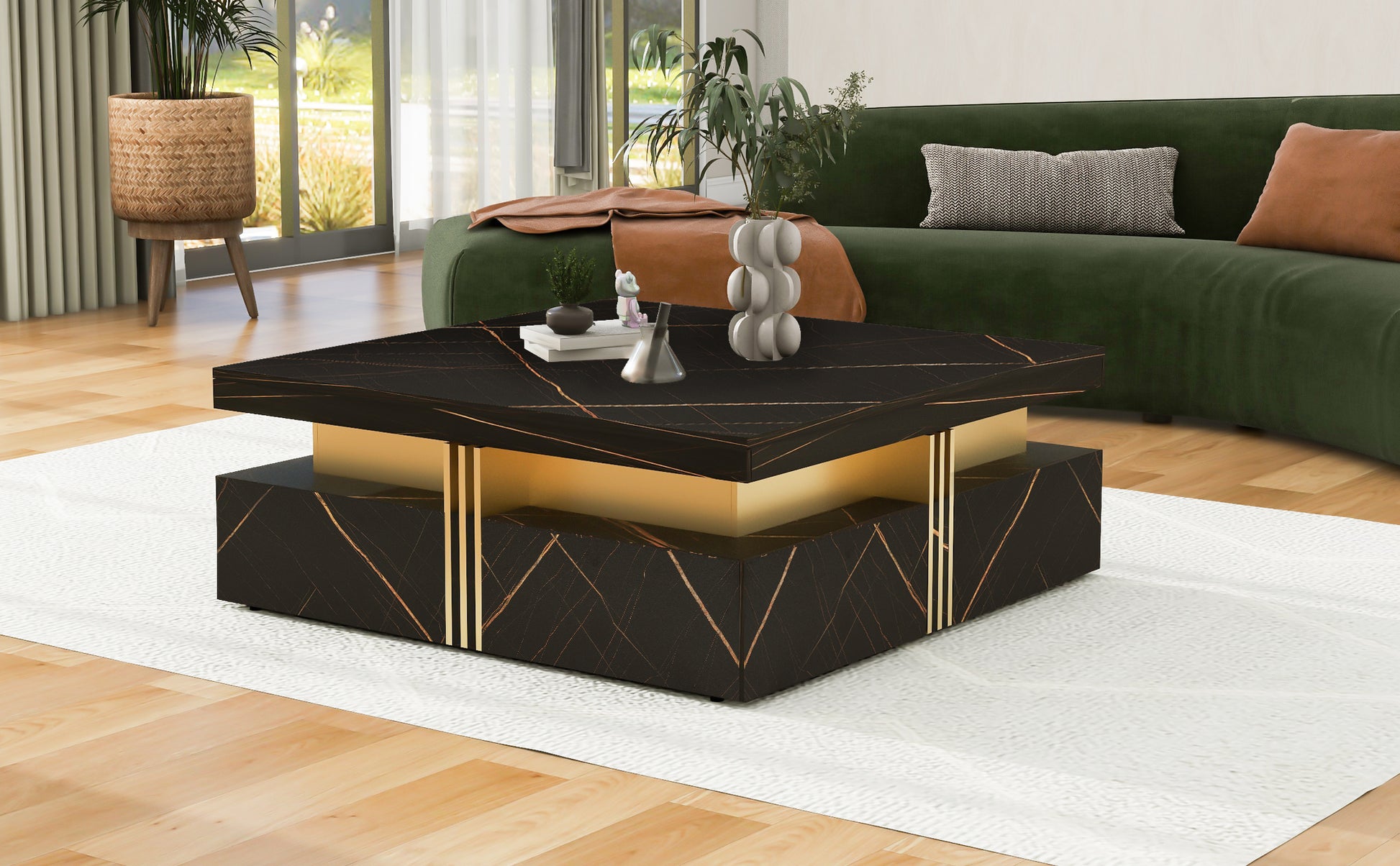 Modern Black Square Storage Coffee Table With 4 Drawers Black Mdf