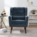 Modern Accent Chair,Chenille Arm Chairs For Living Room,Upholstered Mordern Armchair,Comfy Soft Padded Lounge Chair In Small Space, Bedroom, W Pillow, Solid Wood Leg Dark Blue Dark Blue Light Brown Primary Living Space Modern Rubberwood Foam Chenille