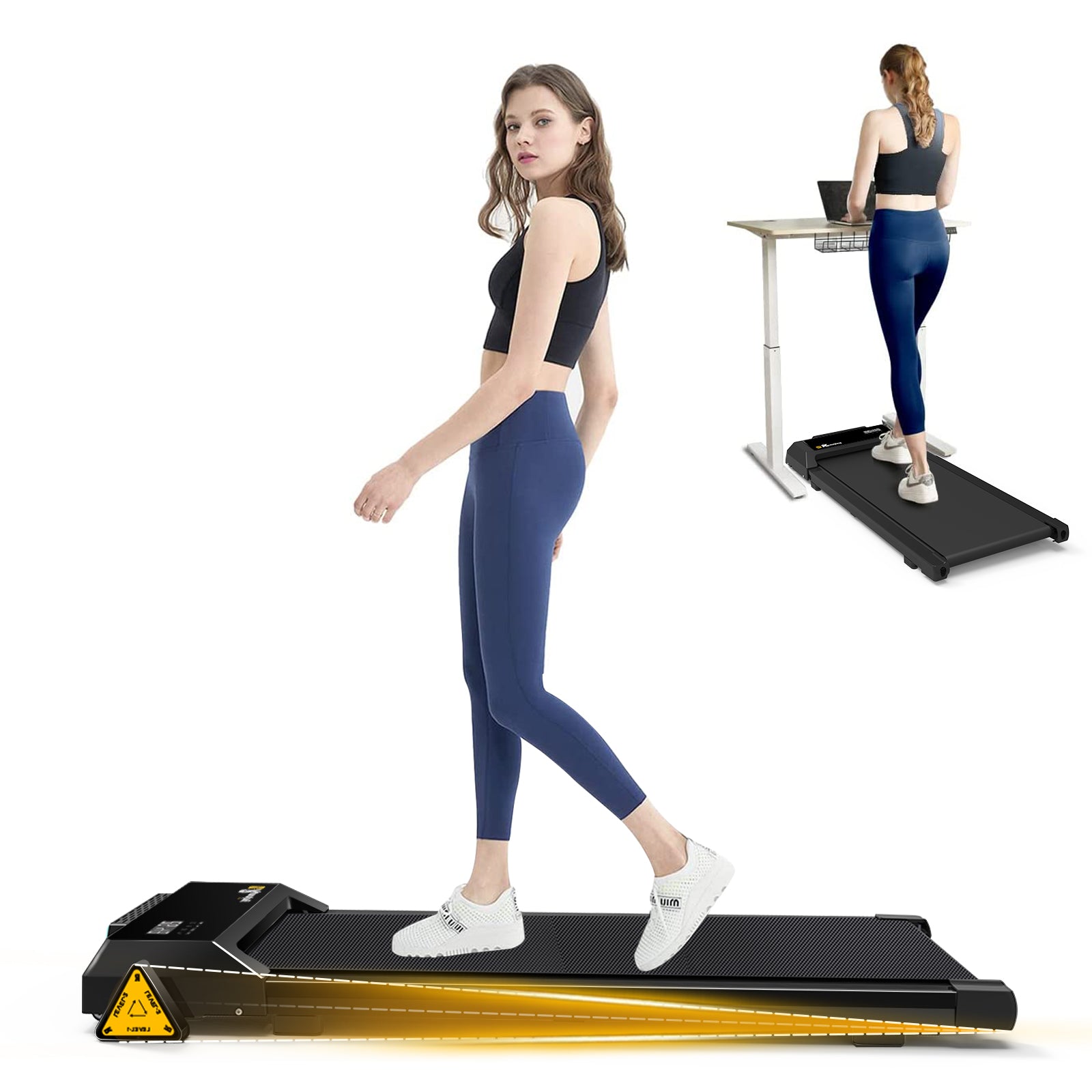 Under Desk Treadmillwalking Treadmill 2 In 1 For Walkingquiet And Powerful, Installation Free Black Steel