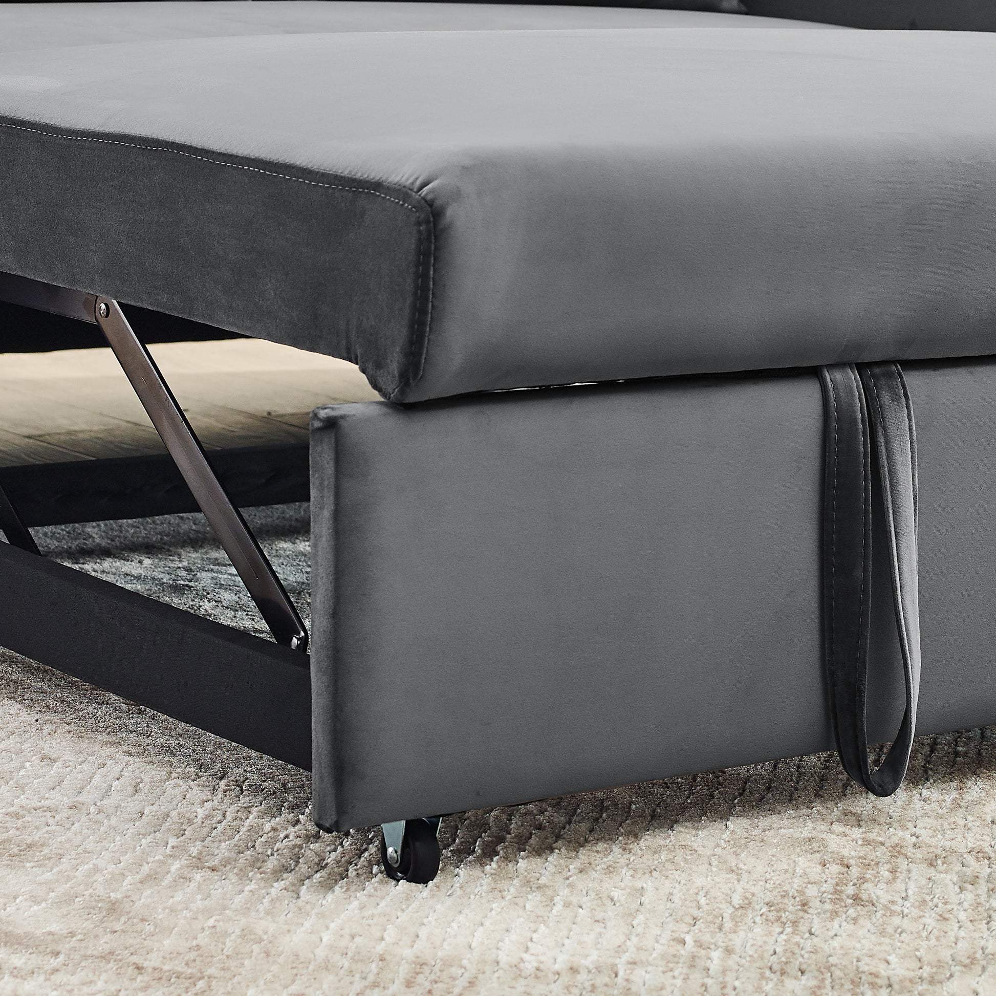 Convertible Sofa Bed, 3 In 1 Versatile Velvet Double Sofa With Pullout Bed, Seat With Adjustable Backrest, Lumbar Pillows, And Living Room Side Pockets, 54 Inch, Grey Brown Wood Primary Living Space Delicate Duty Eucalyptus 2 Seat Grey Velvet Soft Pillow