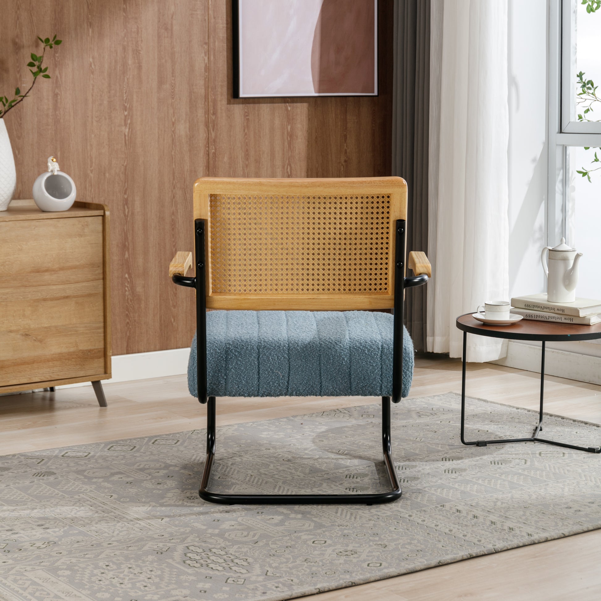 Coolmore Accent Chair Modern Industrial Slant Armchair With Metal Frame Premium High Density Soft Single Chair For Living Room Bedroom Light Blue Boucle