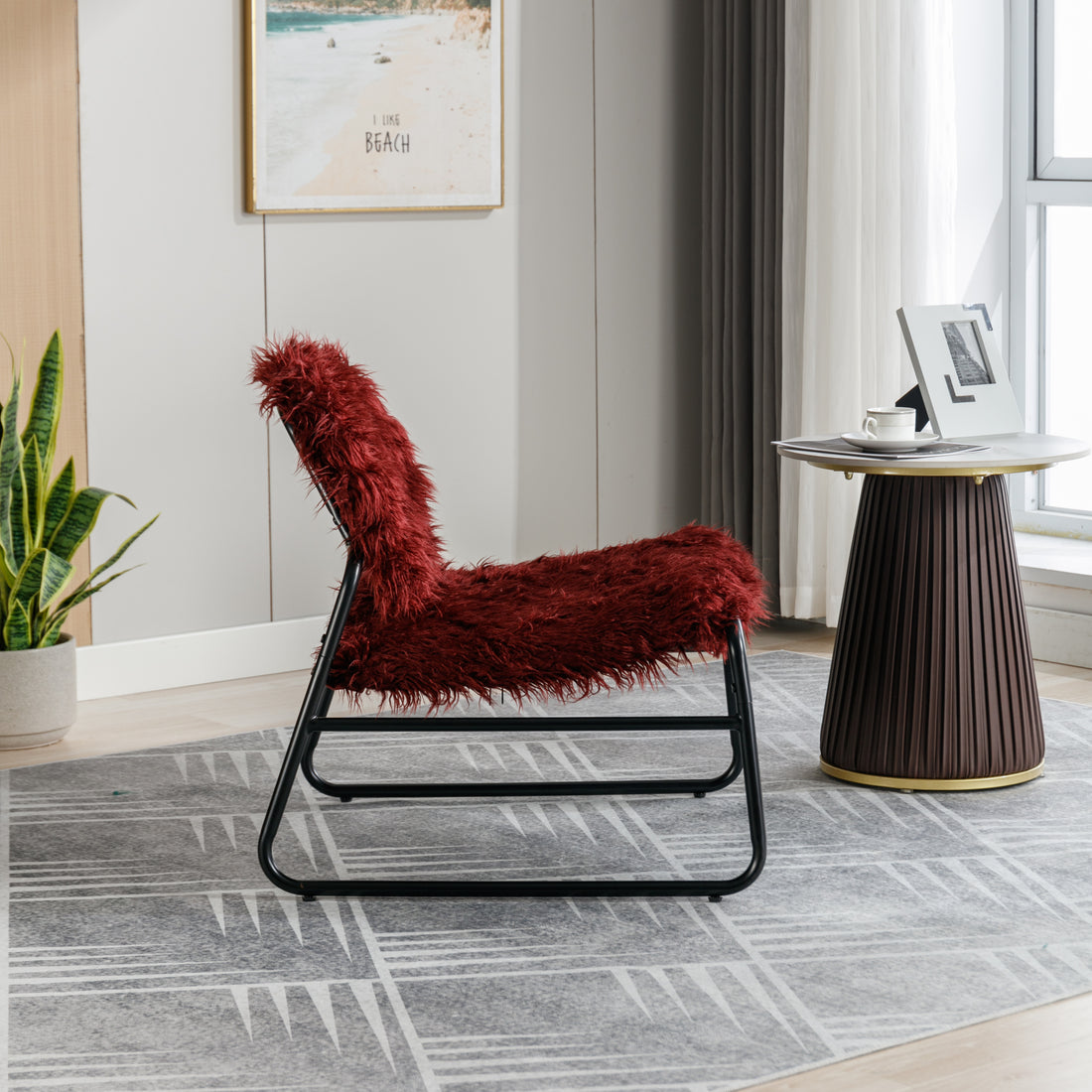 Coolmore Accent Chair Modern Industrial Slant Armchair With Metal Frame Premium High Density Soft Single Chair For Living Room Bedroom Claret Red Plush