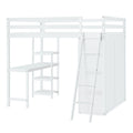 Full Size Loft Bed With Wardrobe And Desk And Shelves, White Full White Rubber Wood