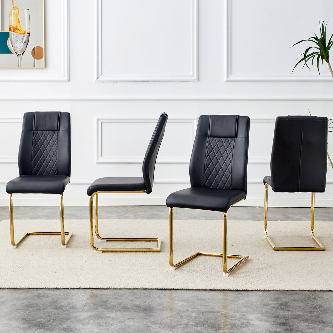 Modern Dining Chairs With Faux Leather Padded Seats, Dining Room Chairs, Gold Metal Leg Upholstered Chairs, Suitable For Kitchens, Living Rooms, Bedrooms, And Offices, Set Of 6 Black Pu Leather C 001 Black Pu