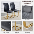 Modern Dining Chairs With Faux Leather Padded Seats, Dining Room Chairs, Gold Metal Leg Upholstered Chairs, Suitable For Kitchens, Living Rooms, Bedrooms, And Offices, Set Of 6 Black Pu Leather C 001 Black Pu