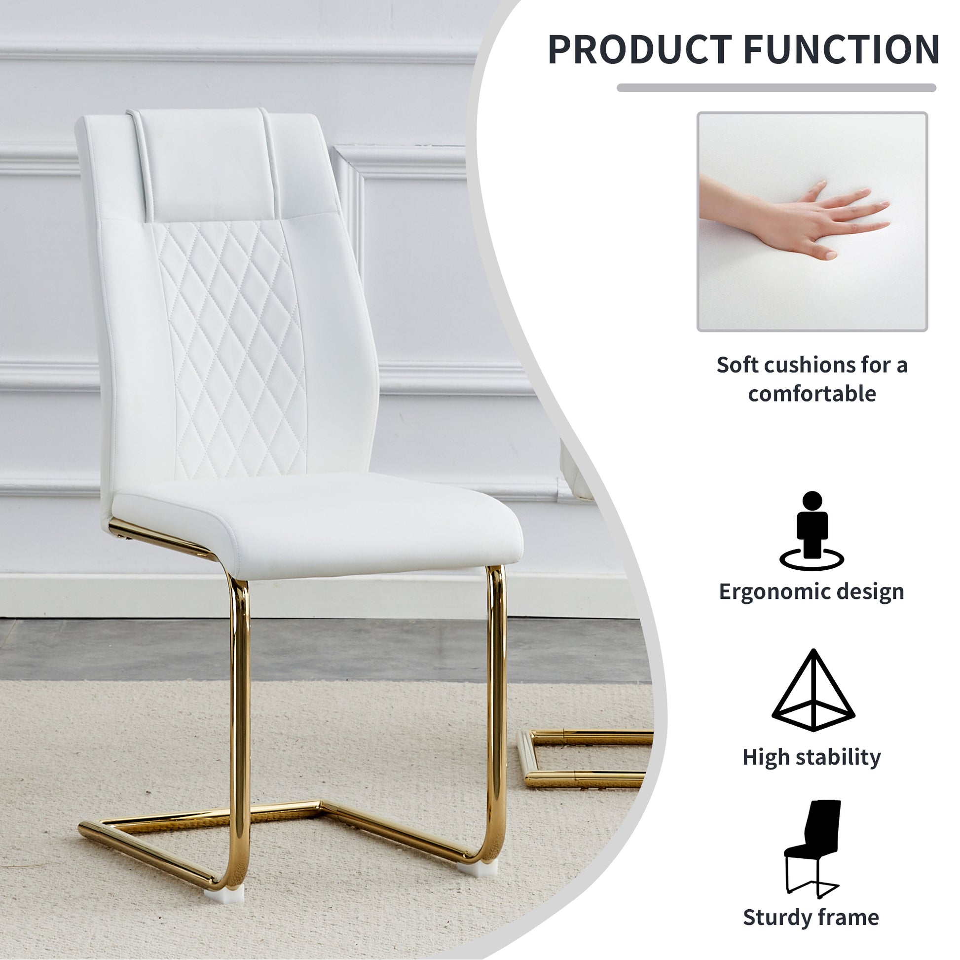 Modern Dining Chairs, Dining Room Chairs, And Golden Leg Cushioned Chairs Made Of Artificial Leather, Suitable For Kitchens, Living Rooms, Bedrooms, And Offices. Set Of 6 Pieces White Pu C 001 White Pu