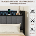 Queen Bed Frame With Led Headboard, Upholstered Bed With 4 Storage Drawers And Usb Ports, Dark Grey Queen Dark Gray Linen