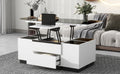 Modern White Lift Top Glass Coffee Table With Drawers & Storage Multifunction Table Black White Mdf Glass