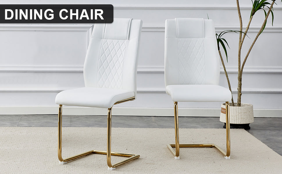 Modern Dining Chairs, Dining Room Chairs, And Golden Leg Cushioned Chairs Made Of Artificial Leather, Suitable For Kitchens, Living Rooms, Bedrooms, And Offices. Set Of 4 Pieces White Pu C 001 White Foam Pu