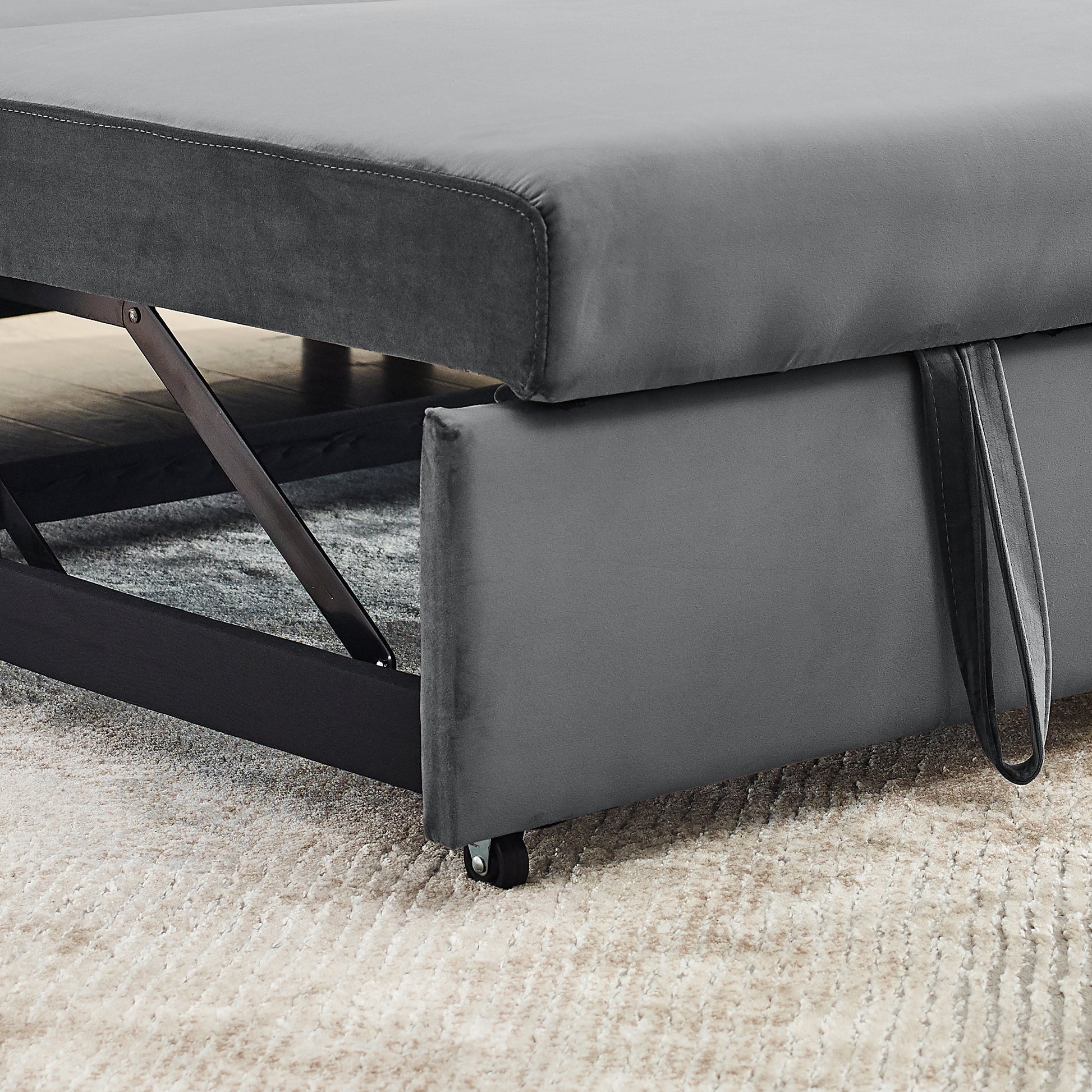 Convertible Sofa Bed, 3 In 1 Versatile Velvet Double Sofa With Pullout Bed, Seat With Adjustable Backrest, Lumbar Pillows, And Living Room Side Pockets, 54 Inch, Grey Light Brown Wood Primary Living Space Delicate Duty Eucalyptus 2 Seat Grey Velvet Soft