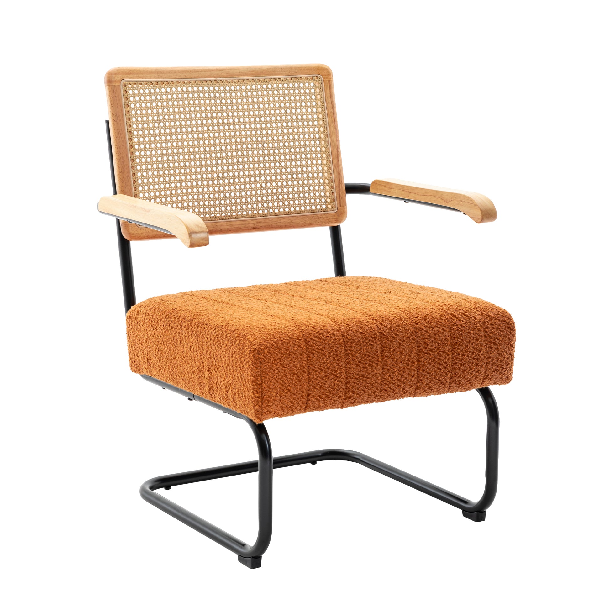 Coolmore Accent Chair Modern Industrial Slant Armchair With Metal Frame Premium High Density Soft Single Chair For Living Room Bedroom Orange Boucle