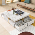 Modern White Square Storage Coffee Table With 4 Drawers White Mdf