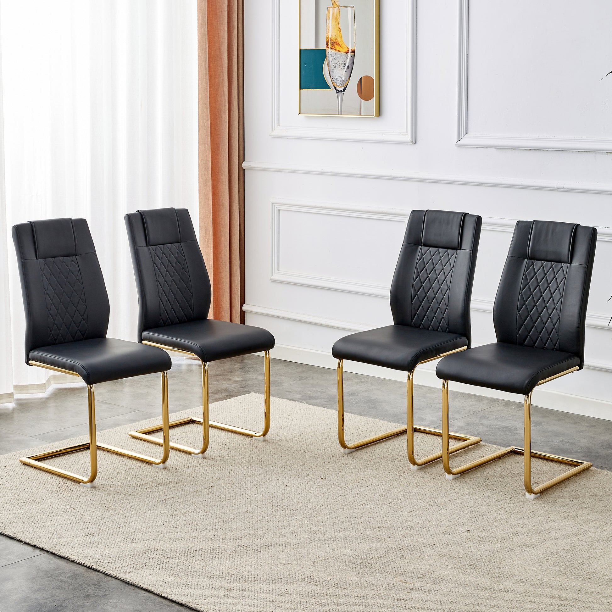 Modern Dining Chairs With Faux Leather Padded Seats, Dining Room Chairs, Gold Metal Leg Upholstered Chairs, Suitable For Kitchens, Living Rooms, Bedrooms, And Offices, Set Of 4 Black Pu Leather C 001 Black Foam Pu