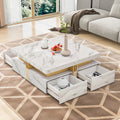 Modern White Square Storage Coffee Table With 4 Drawers White Mdf