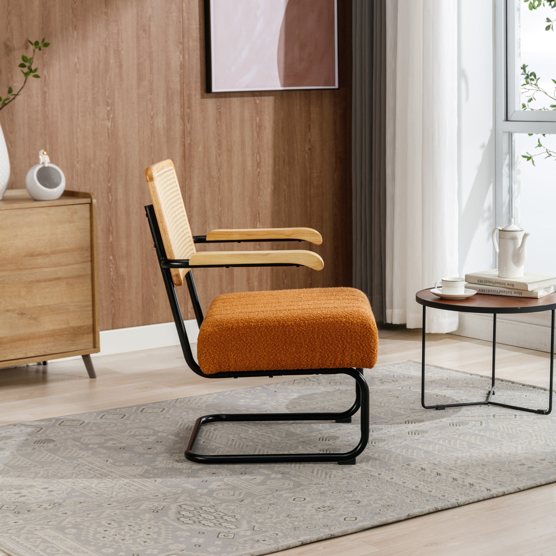 Coolmore Accent Chair Modern Industrial Slant Armchair With Metal Frame Premium High Density Soft Single Chair For Living Room Bedroom Orange Boucle