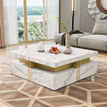 Modern White Square Storage Coffee Table With 4 Drawers White Mdf