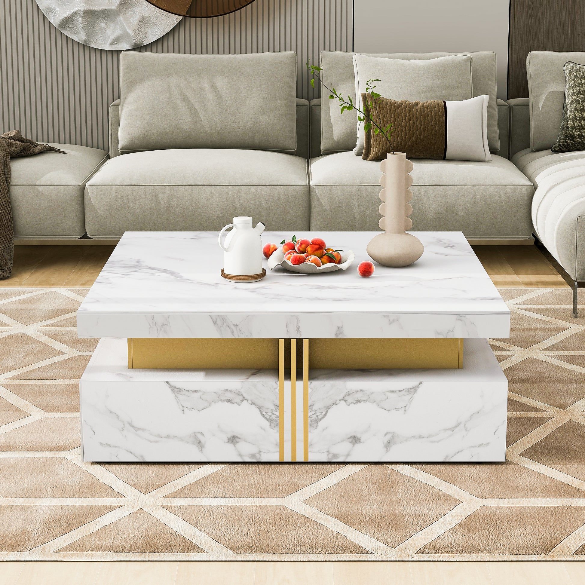 Modern White Square Storage Coffee Table With 4 Drawers White Mdf