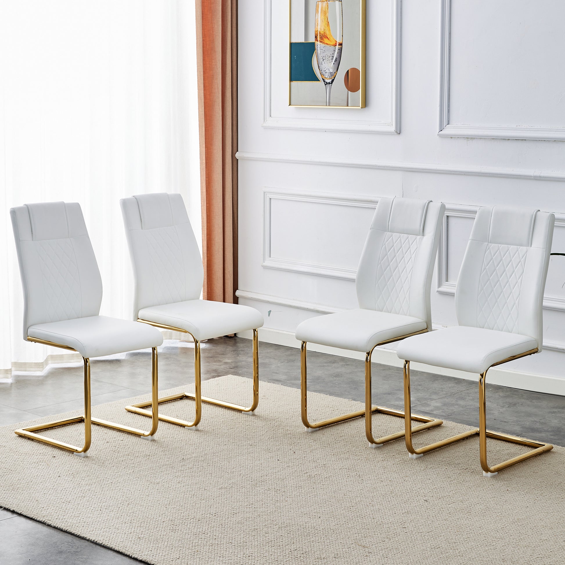 Modern Dining Chairs, Dining Room Chairs, And Golden Leg Cushioned Chairs Made Of Artificial Leather, Suitable For Kitchens, Living Rooms, Bedrooms, And Offices. Set Of 4 Pieces White Pu C 001 White Foam Pu