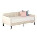 Elena Twin Size Beige Velvet Upholstered Daybed, Ribbed Tufted Backrest, Daybed In Lavish Modern Design, Richly Hued Foam Comfort Box Spring Not Required Twin Beige Natural Metal Bedroom Classic,Contemporary,Minimalist,Traditional,Transitional Daybeds