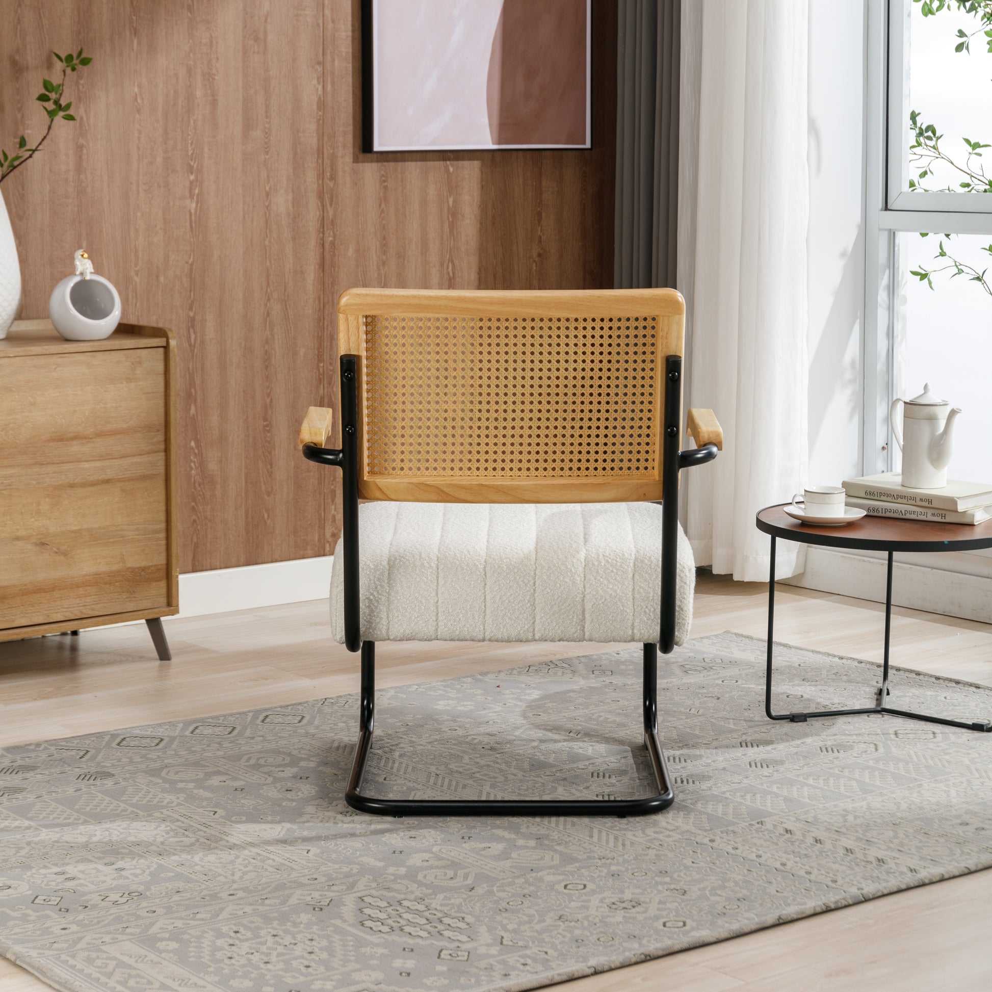 Coolmore Accent Chair Modern Industrial Slant Armchair With Metal Frame Premium High Density Soft Single Chair For Living Room Bedroom Beige Boucle