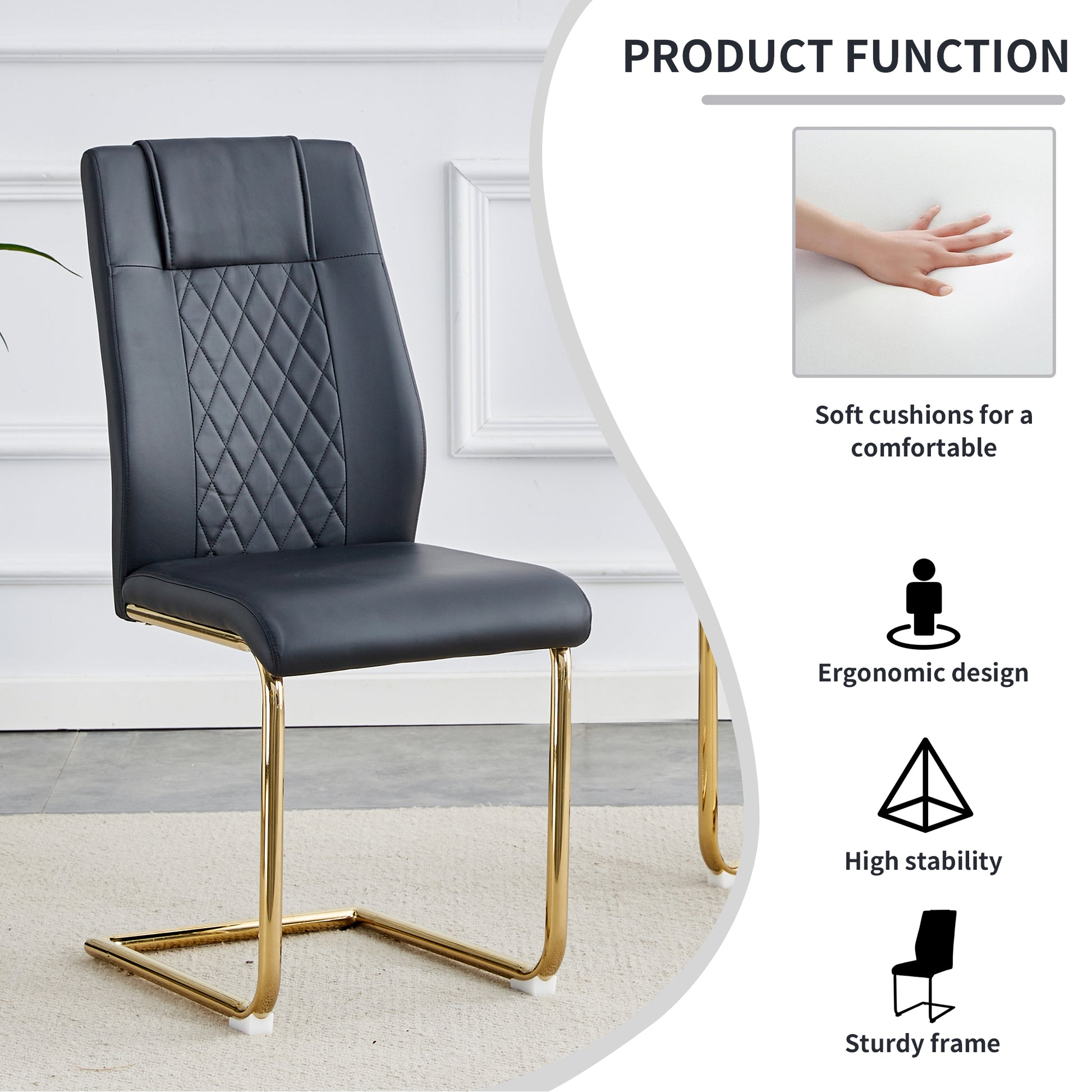 Modern Dining Chairs With Faux Leather Padded Seats, Dining Room Chairs, Gold Metal Leg Upholstered Chairs, Suitable For Kitchens, Living Rooms, Bedrooms, And Offices, Set Of 4 Black Pu Leather C 001 Black Foam Pu