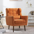 Modern Accent Chair,Chenille Arm Chairs For Living Room,Upholstered Mordern Armchair,Comfy Soft Padded Lounge Chair In Small Space, Bedroom, W Pillow, Solid Wood Leg Orange Orange Light Brown Primary Living Space Modern Rubberwood Foam Chenille