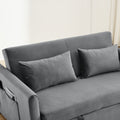 Convertible Sofa Bed, 3 In 1 Versatile Velvet Double Sofa With Pullout Bed, Seat With Adjustable Backrest, Lumbar Pillows, And Living Room Side Pockets, 54 Inch, Grey Light Brown Wood Primary Living Space Delicate Duty Eucalyptus 2 Seat Grey Velvet Soft