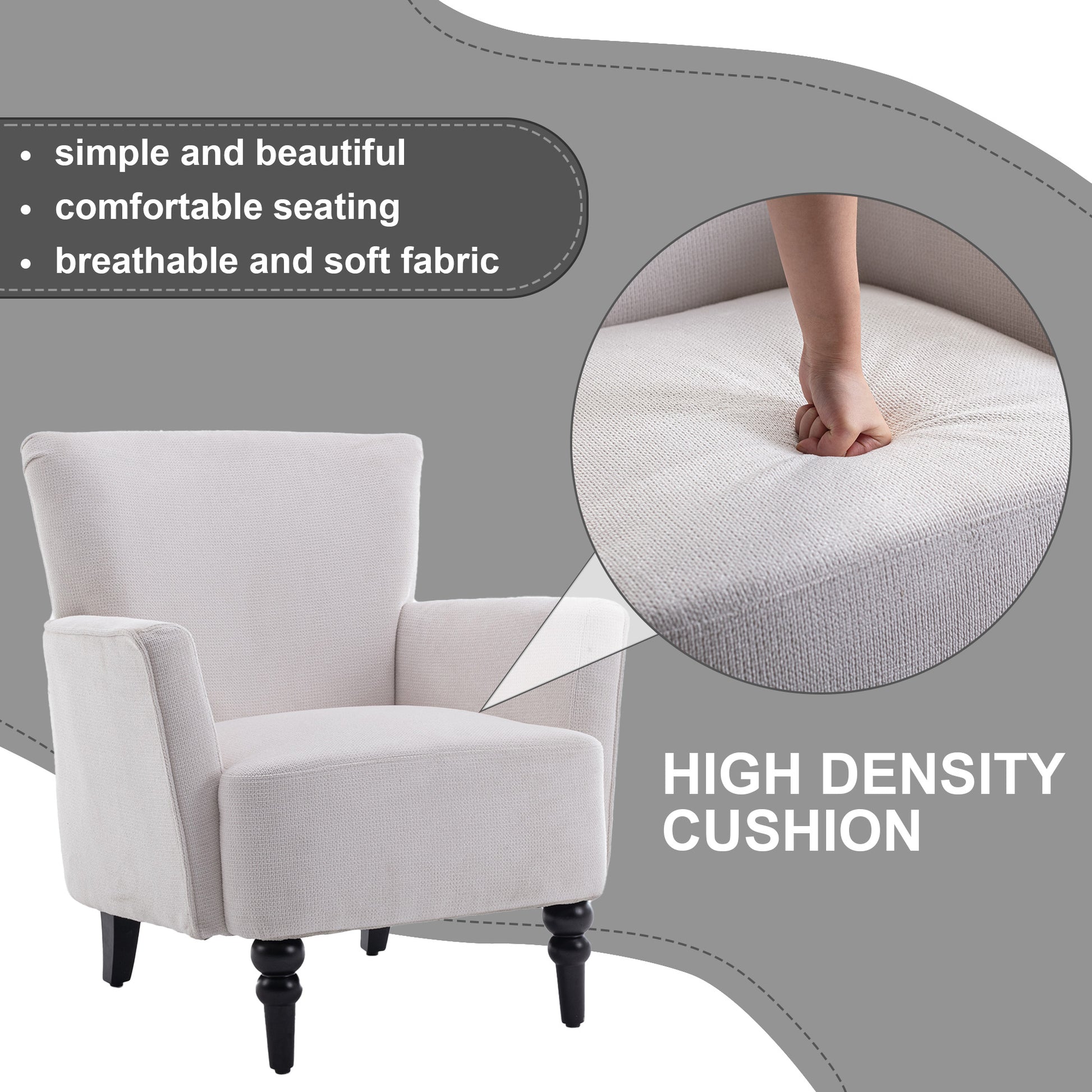 Armchair Modern Accent Sofa Chair With Linen Surface,Leisure Chair With Solid Wood Feet For Living Room Bedroom Studio,White White Upholstered Linen