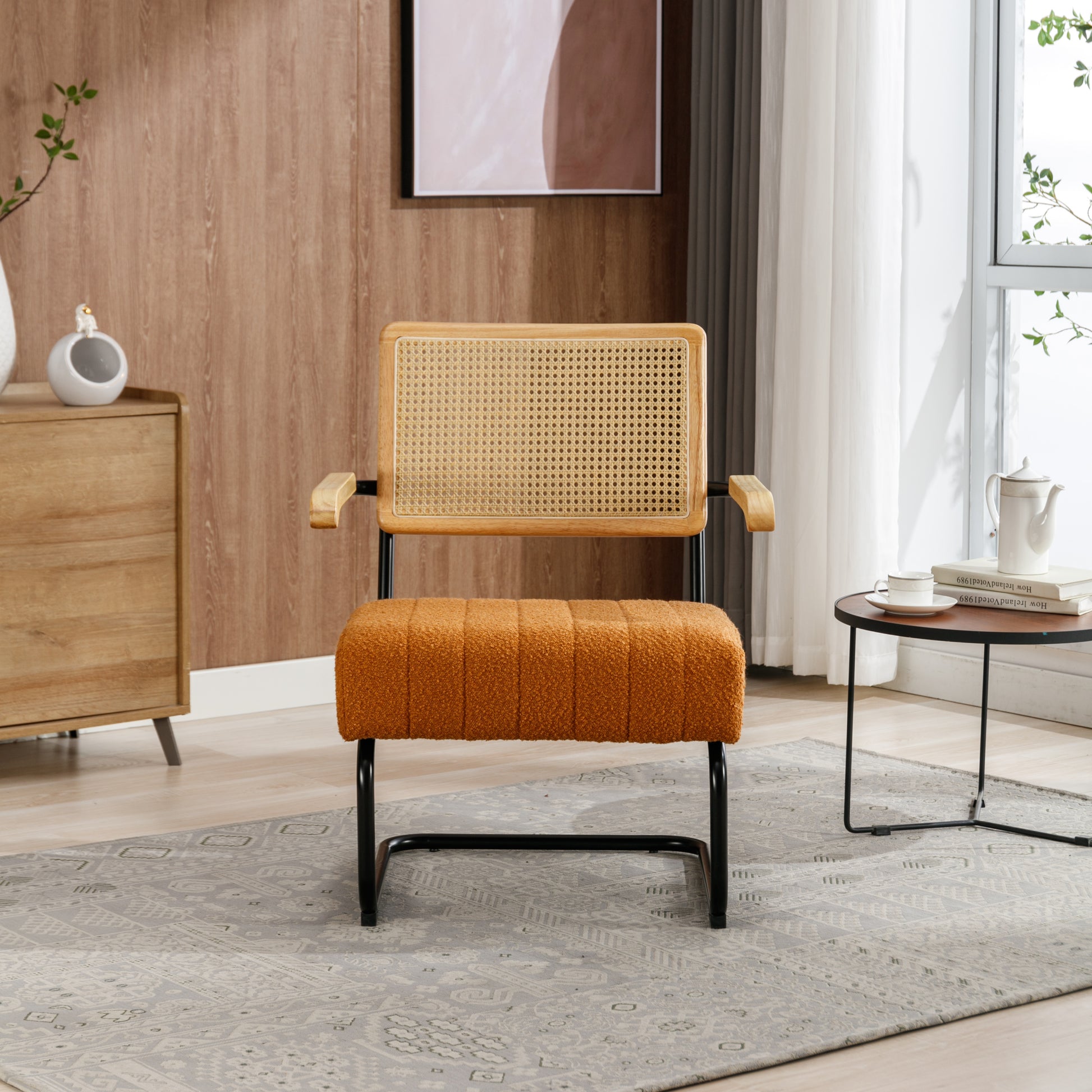 Coolmore Accent Chair Modern Industrial Slant Armchair With Metal Frame Premium High Density Soft Single Chair For Living Room Bedroom Orange Boucle