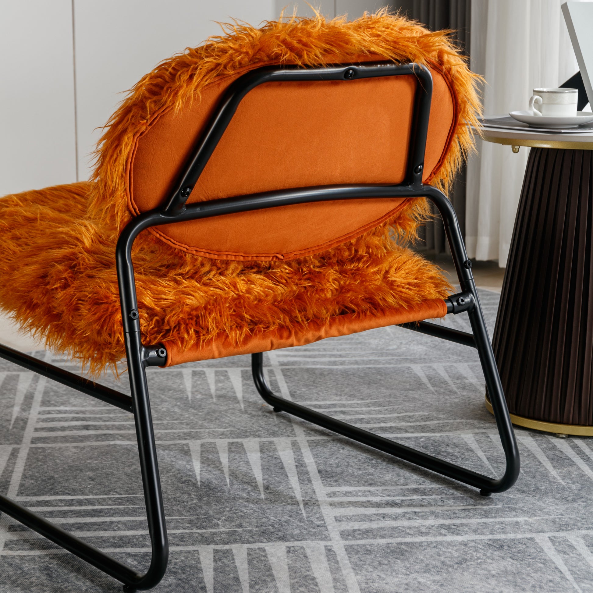 Coolmore Accent Chair Modern Industrial Slant Armchair With Metal Frame Premium High Density Soft Single Chair For Living Room Bedroom Orange Plush