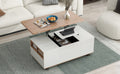 Modern Walnut & White Lift Top Coffee Table Multifunctional Table With Drawers & Shelves White Walnut Mdf