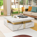 Modern White Square Storage Coffee Table With 4 Drawers White Mdf