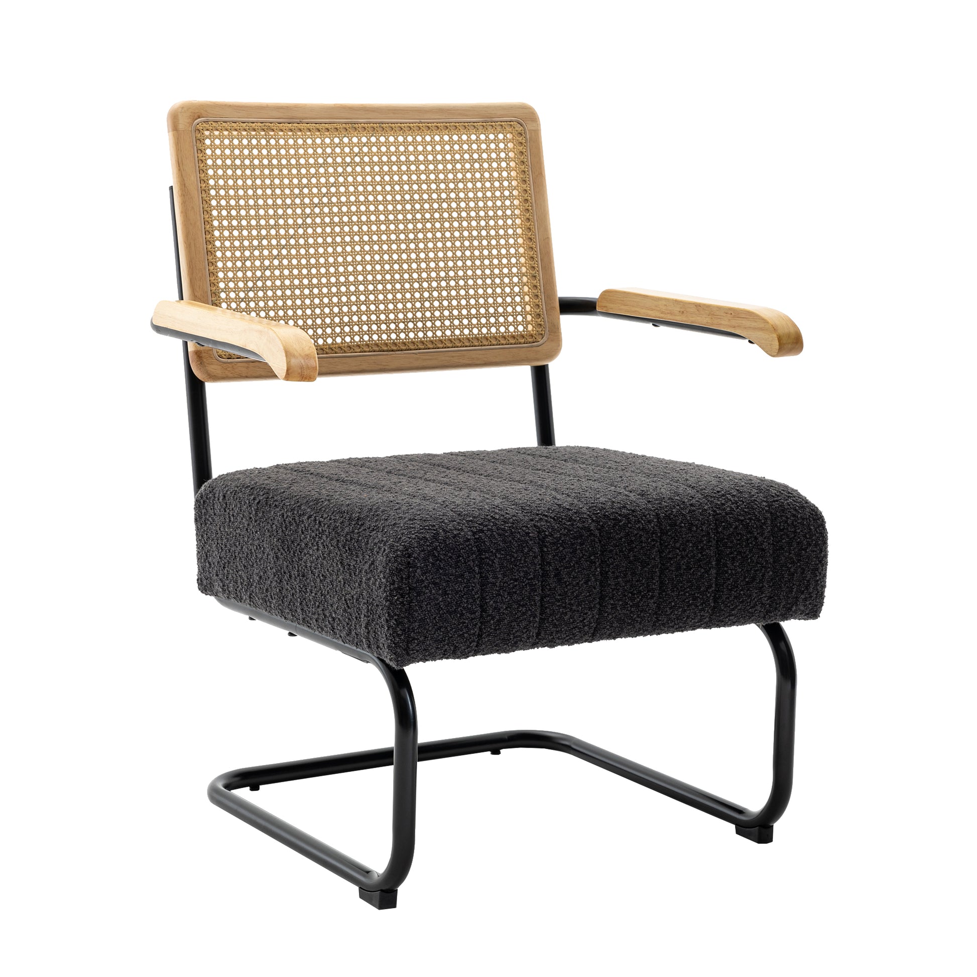 Coolmore Accent Chair Modern Industrial Slant Armchair With Metal Frame Premium High Density Soft Single Chair For Living Room Bedroom Carbon Black Boucle