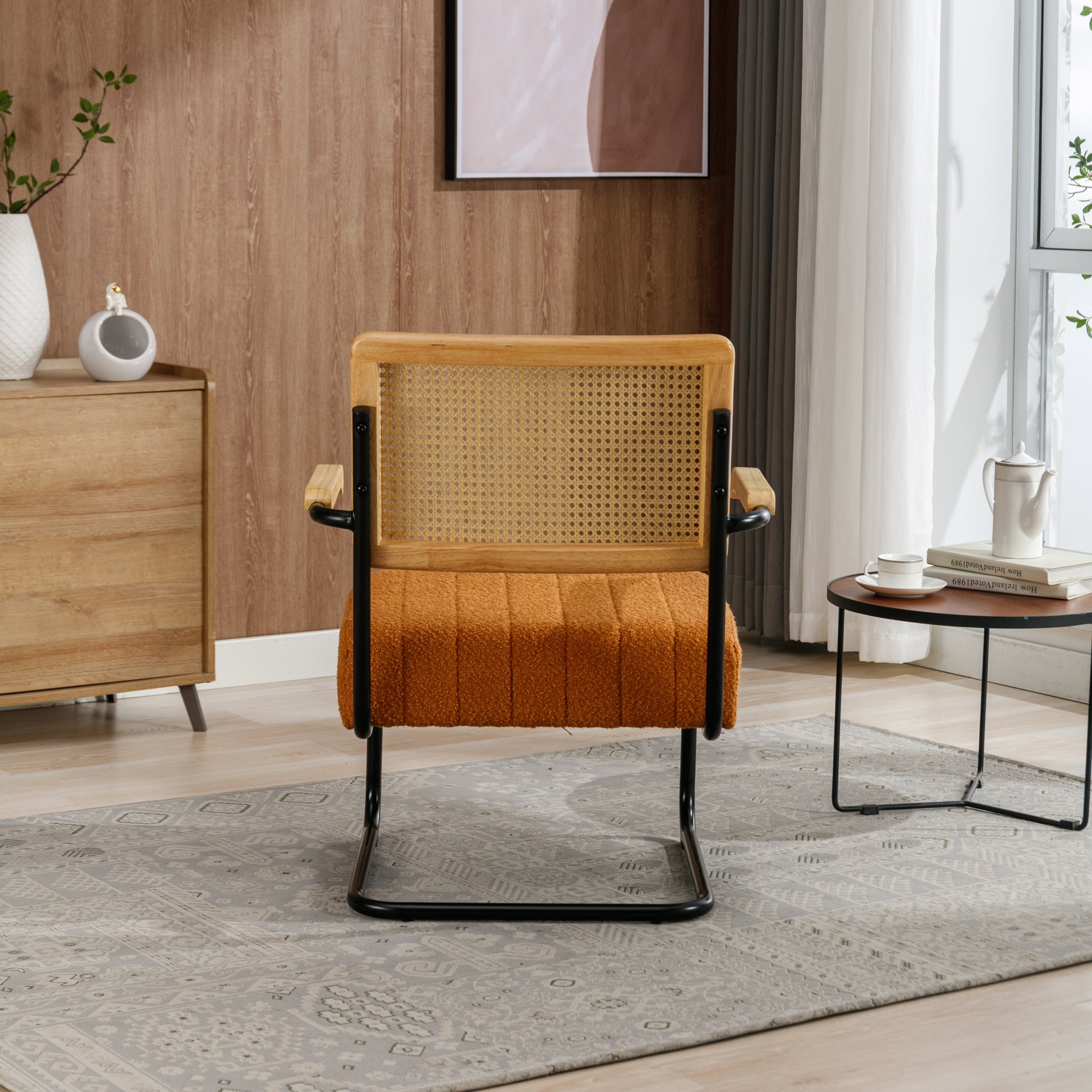 Coolmore Accent Chair Modern Industrial Slant Armchair With Metal Frame Premium High Density Soft Single Chair For Living Room Bedroom Orange Boucle