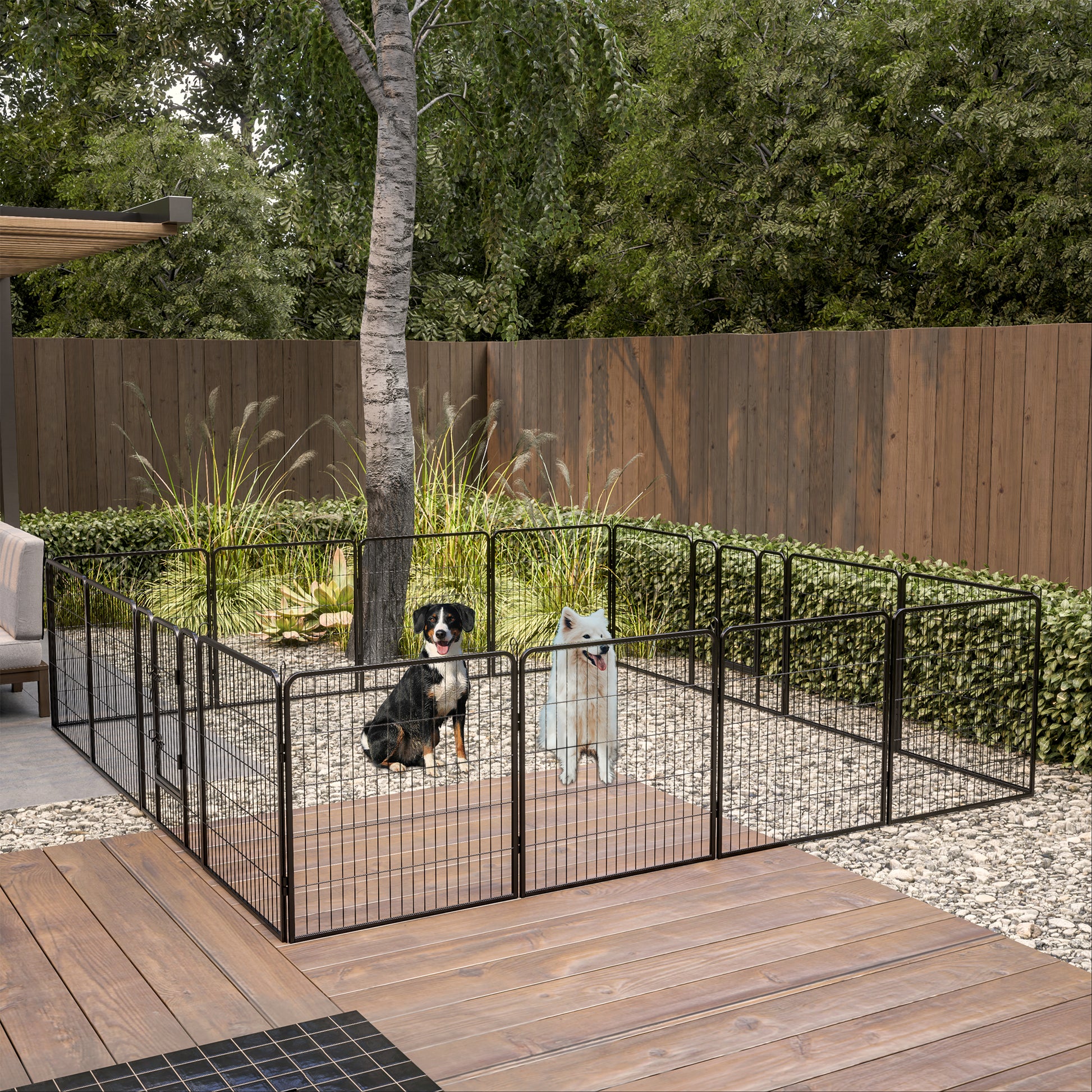 Dog Pens Outdoor 32" Height Foldable 16 Panels Heavy Duty Metal Portable Dog Playpen Indoor Anti Rust Exercise Dog Fence With Doors For Large Medium Small Pets Play Pen For Rv Camping Yard Black