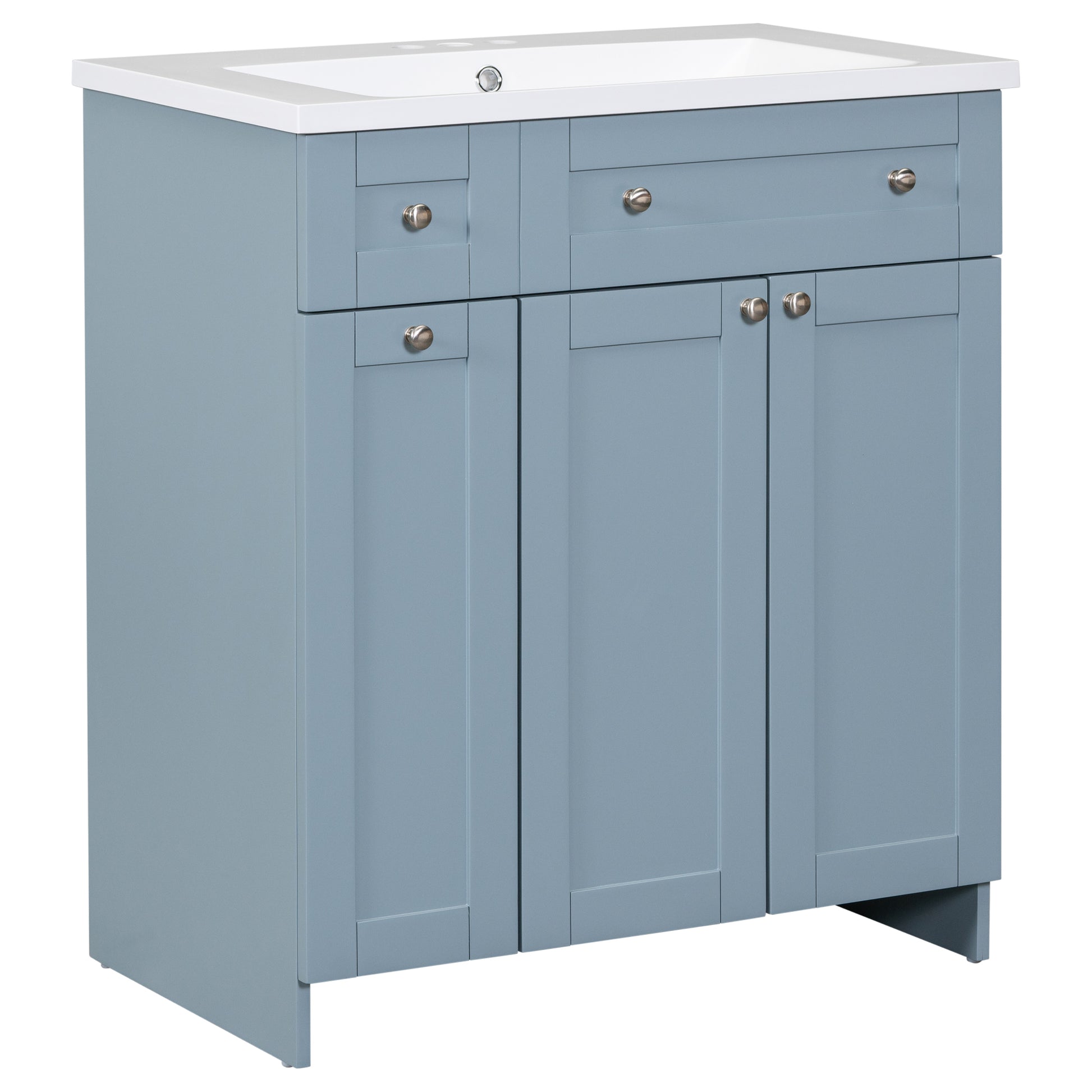 30 Inch Blue Bathroom Vanity With Ceramic Sink Combo, Abundant Storage Cabinet 2 Soft Close Doors And Double Tier Deep Drawer Blue Bathroom Mdf