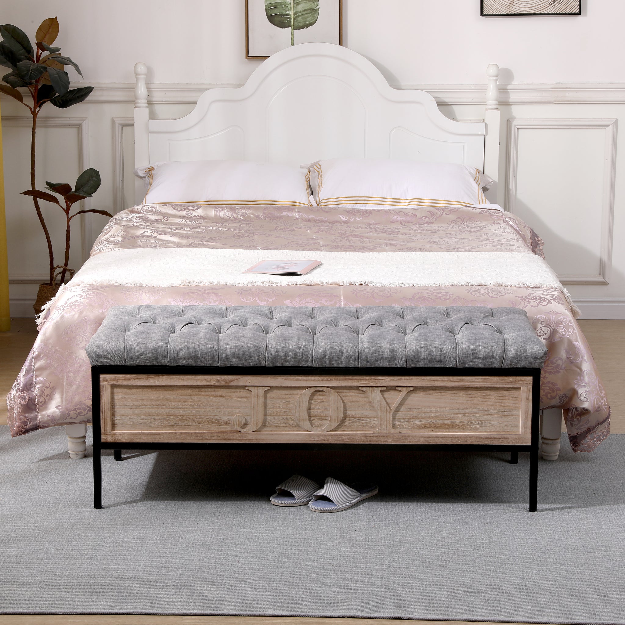 48'' Storage Bench Linen Upholstered End Of Bed Storage Benches With B