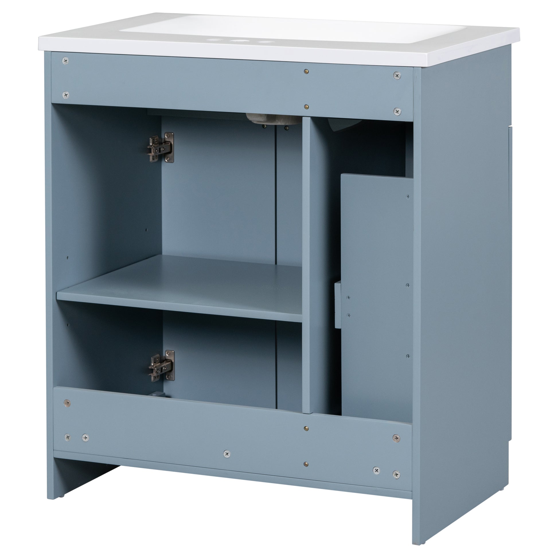 Modern 30 Inch Bathroom Vanity Cabinet With Easy To Clean Resin Integrated Sink In Blue Blue Mdf