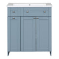 Modern 30 Inch Bathroom Vanity Cabinet With Easy To Clean Resin Integrated Sink In Blue Blue Mdf