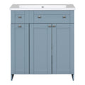30 Inch Blue Bathroom Vanity With Ceramic Sink Combo, Abundant Storage Cabinet 2 Soft Close Doors And Double Tier Deep Drawer Blue Bathroom Mdf