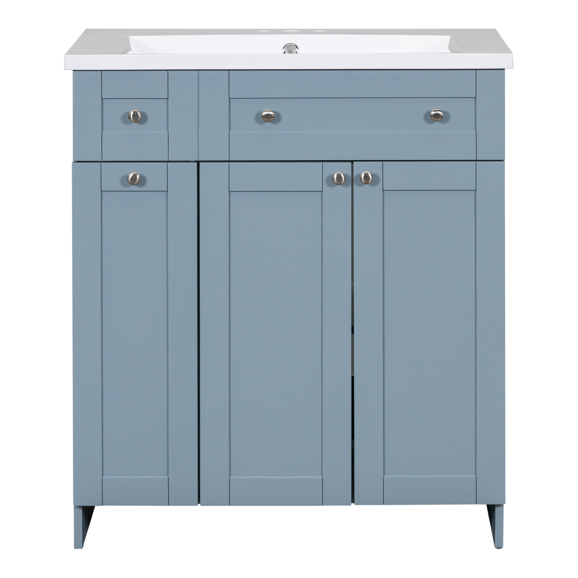 30 Inch Blue Bathroom Vanity With Ceramic Sink Combo, Abundant Storage Cabinet 2 Soft Close Doors And Double Tier Deep Drawer Blue Bathroom Mdf