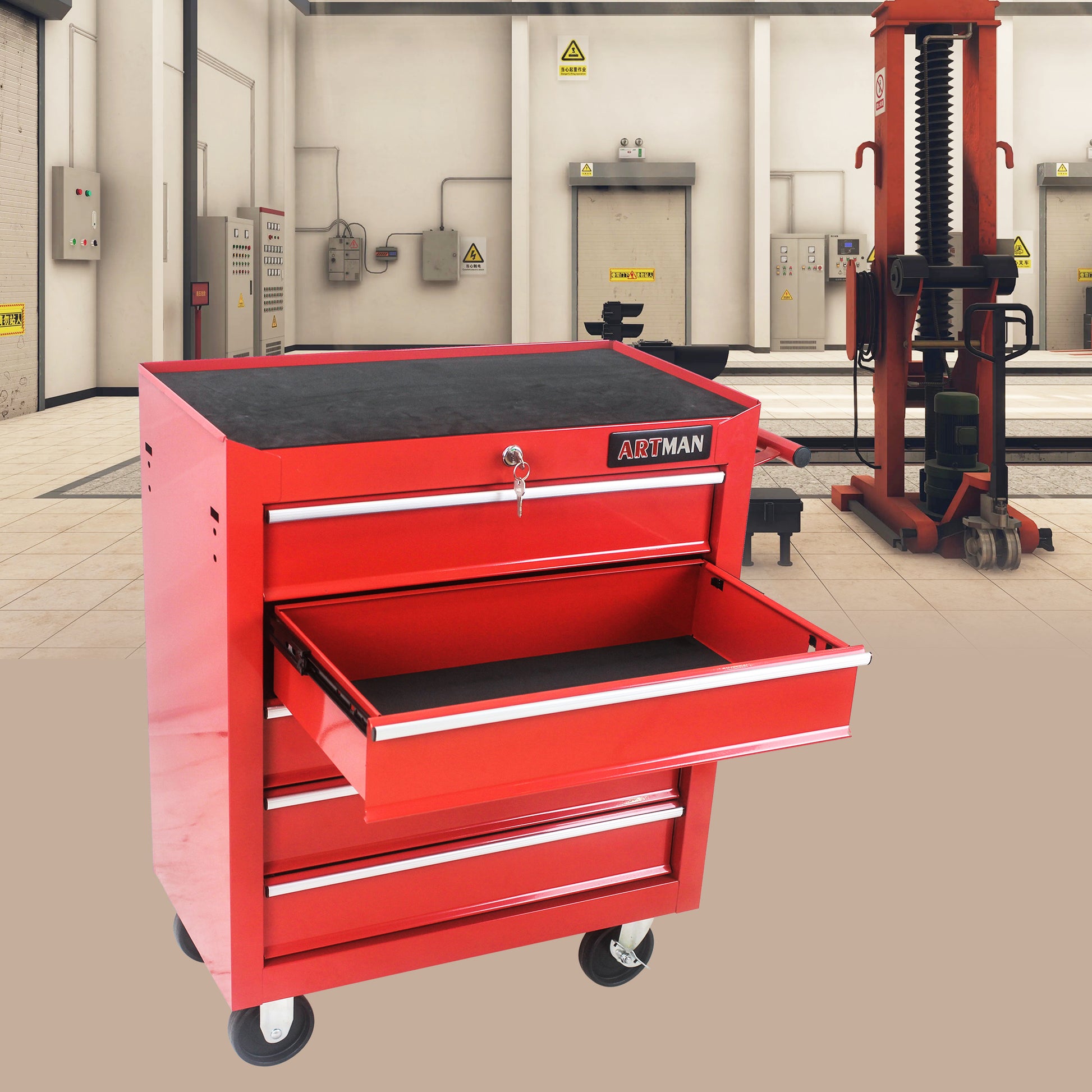 5 DRAWERS MULTIFUNCTIONAL TOOL CART WITH WHEELS RED red-steel