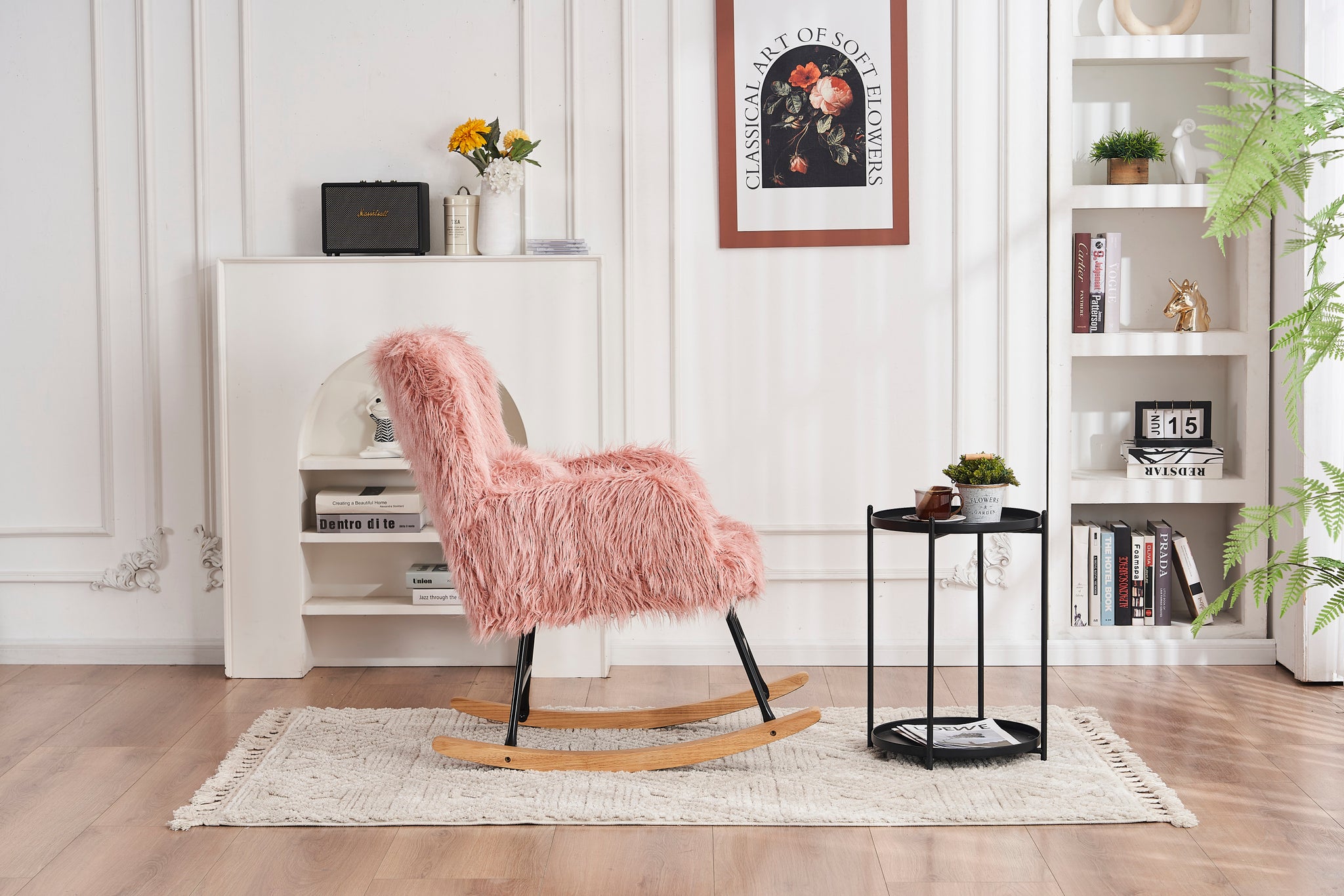Rocking Chair Nursery, Solid Wood Legs Reading Chair pink-primary living space-sponge-modern-rocking